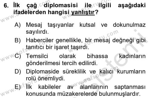 Diplomasi Tarihi Dersi 2024 - 2025 Yılı (Vize) Ara Sınavı 6. Soru