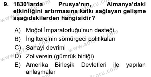 Diplomasi Tarihi Dersi 2024 - 2025 Yılı (Vize) Ara Sınavı 9. Soru