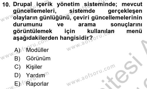 İçerik Yönetim Sistemleri Dersi 2018 - 2019 Yılı Yaz Okulu Sınavı 10. Soru