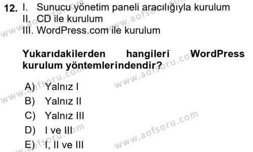 İçerik Yönetim Sistemleri Dersi 2021 - 2022 Yılı (Vize) Ara Sınavı 12. Soru