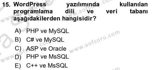 İçerik Yönetim Sistemleri Dersi 2021 - 2022 Yılı (Vize) Ara Sınavı 15. Soru