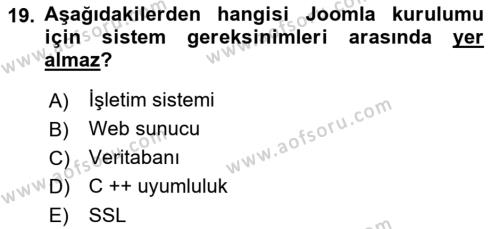 İçerik Yönetim Sistemleri Dersi 2021 - 2022 Yılı (Vize) Ara Sınavı 19. Soru