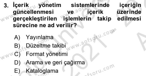 İçerik Yönetim Sistemleri Dersi 2021 - 2022 Yılı (Vize) Ara Sınavı 3. Soru