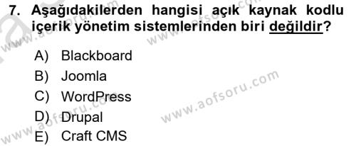 İçerik Yönetim Sistemleri Dersi 2021 - 2022 Yılı (Vize) Ara Sınavı 7. Soru