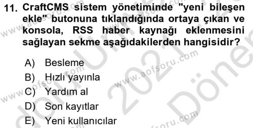 İçerik Yönetim Sistemleri Dersi 2021 - 2022 Yılı (Final) Dönem Sonu Sınavı 11. Soru