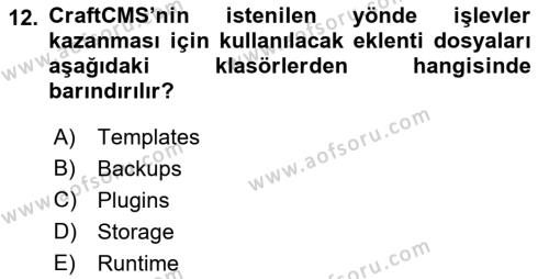 İçerik Yönetim Sistemleri Dersi 2021 - 2022 Yılı (Final) Dönem Sonu Sınavı 12. Soru