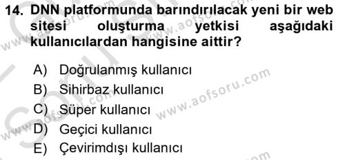 İçerik Yönetim Sistemleri Dersi 2021 - 2022 Yılı (Final) Dönem Sonu Sınavı 14. Soru