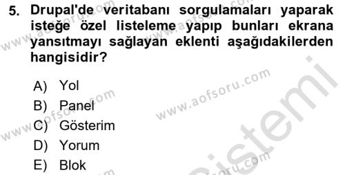 İçerik Yönetim Sistemleri Dersi 2021 - 2022 Yılı (Final) Dönem Sonu Sınavı 5. Soru