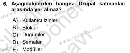 İçerik Yönetim Sistemleri Dersi 2021 - 2022 Yılı (Final) Dönem Sonu Sınavı 6. Soru