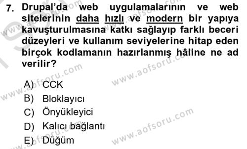 İçerik Yönetim Sistemleri Dersi 2021 - 2022 Yılı (Final) Dönem Sonu Sınavı 7. Soru