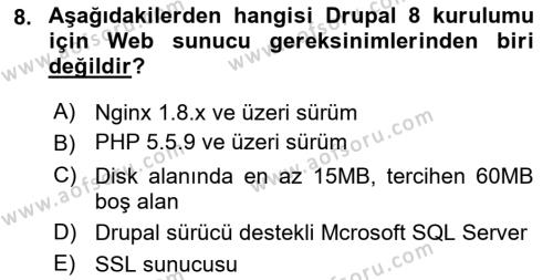İçerik Yönetim Sistemleri Dersi 2021 - 2022 Yılı (Final) Dönem Sonu Sınavı 8. Soru