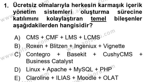 İçerik Yönetim Sistemleri Dersi 2021 - 2022 Yılı Yaz Okulu Sınavı 1. Soru