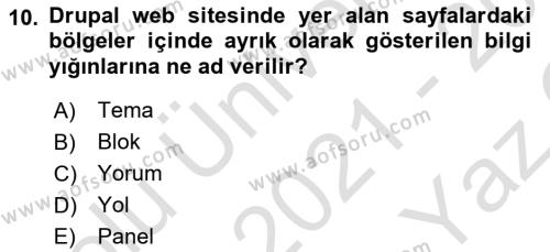 İçerik Yönetim Sistemleri Dersi 2021 - 2022 Yılı Yaz Okulu Sınavı 10. Soru