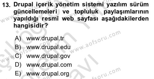 İçerik Yönetim Sistemleri Dersi 2021 - 2022 Yılı Yaz Okulu Sınavı 13. Soru