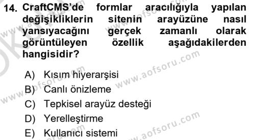 İçerik Yönetim Sistemleri Dersi 2021 - 2022 Yılı Yaz Okulu Sınavı 14. Soru