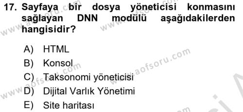 İçerik Yönetim Sistemleri Dersi 2021 - 2022 Yılı Yaz Okulu Sınavı 17. Soru