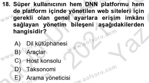 İçerik Yönetim Sistemleri Dersi 2021 - 2022 Yılı Yaz Okulu Sınavı 18. Soru