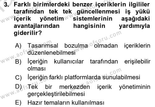 İçerik Yönetim Sistemleri Dersi 2021 - 2022 Yılı Yaz Okulu Sınavı 3. Soru