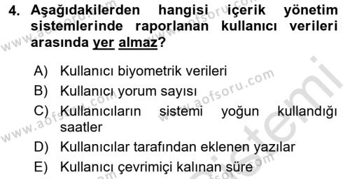 İçerik Yönetim Sistemleri Dersi 2021 - 2022 Yılı Yaz Okulu Sınavı 4. Soru