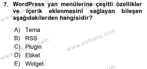 İçerik Yönetim Sistemleri Dersi 2021 - 2022 Yılı Yaz Okulu Sınavı 7. Soru