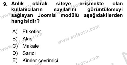 İçerik Yönetim Sistemleri Dersi 2021 - 2022 Yılı Yaz Okulu Sınavı 9. Soru