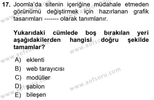 İçerik Yönetim Sistemleri Dersi 2022 - 2023 Yılı (Vize) Ara Sınavı 17. Soru