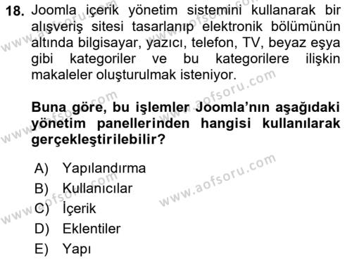 İçerik Yönetim Sistemleri Dersi 2022 - 2023 Yılı (Vize) Ara Sınavı 18. Soru