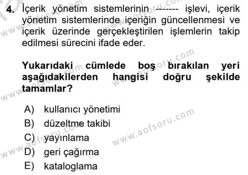 İçerik Yönetim Sistemleri Dersi 2022 - 2023 Yılı (Vize) Ara Sınavı 4. Soru