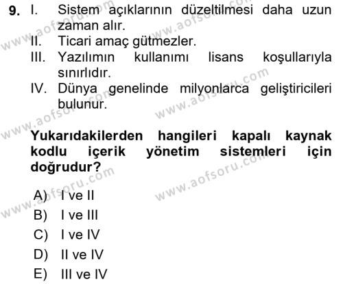 İçerik Yönetim Sistemleri Dersi 2022 - 2023 Yılı (Vize) Ara Sınavı 9. Soru