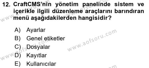 İçerik Yönetim Sistemleri Dersi 2022 - 2023 Yılı (Final) Dönem Sonu Sınavı 12. Soru