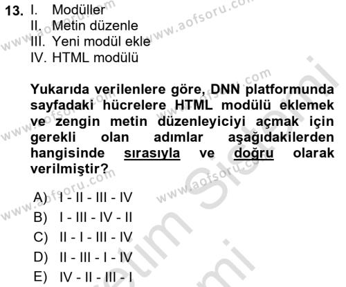 İçerik Yönetim Sistemleri Dersi 2022 - 2023 Yılı (Final) Dönem Sonu Sınavı 13. Soru