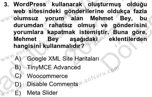 İçerik Yönetim Sistemleri Dersi 2022 - 2023 Yılı (Final) Dönem Sonu Sınavı 3. Soru