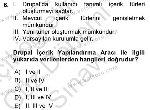 İçerik Yönetim Sistemleri Dersi 2022 - 2023 Yılı (Final) Dönem Sonu Sınavı 6. Soru