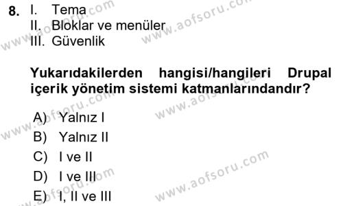 İçerik Yönetim Sistemleri Dersi 2022 - 2023 Yılı (Final) Dönem Sonu Sınavı 8. Soru