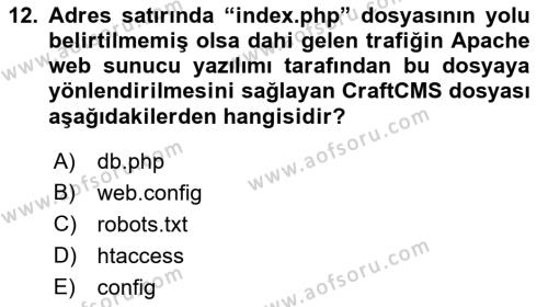 İçerik Yönetim Sistemleri Dersi 2022 - 2023 Yılı Yaz Okulu Sınavı 12. Soru