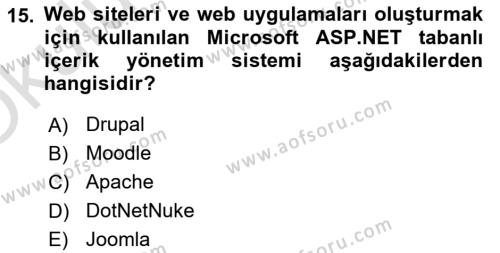 İçerik Yönetim Sistemleri Dersi 2022 - 2023 Yılı Yaz Okulu Sınavı 15. Soru