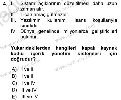 İçerik Yönetim Sistemleri Dersi 2022 - 2023 Yılı Yaz Okulu Sınavı 4. Soru