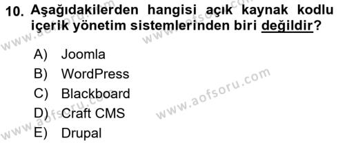 İçerik Yönetim Sistemleri Dersi 2023 - 2024 Yılı (Vize) Ara Sınavı 10. Soru
