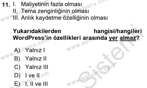 İçerik Yönetim Sistemleri Dersi 2023 - 2024 Yılı (Vize) Ara Sınavı 11. Soru