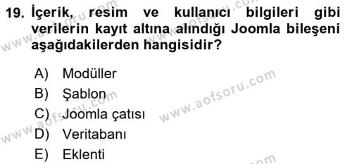 İçerik Yönetim Sistemleri Dersi 2023 - 2024 Yılı (Vize) Ara Sınavı 19. Soru
