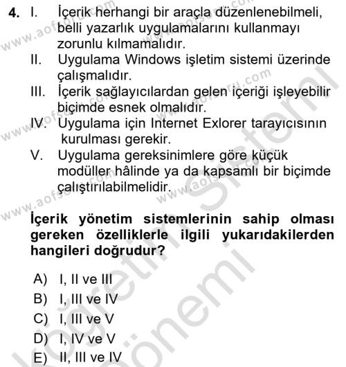 İçerik Yönetim Sistemleri Dersi 2023 - 2024 Yılı (Vize) Ara Sınavı 4. Soru