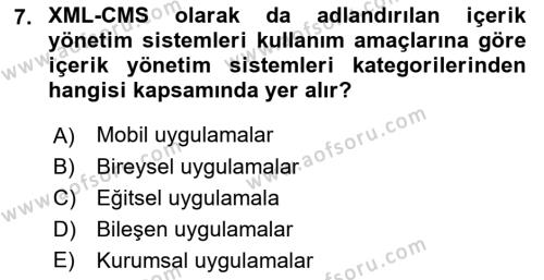 İçerik Yönetim Sistemleri Dersi 2023 - 2024 Yılı (Vize) Ara Sınavı 7. Soru