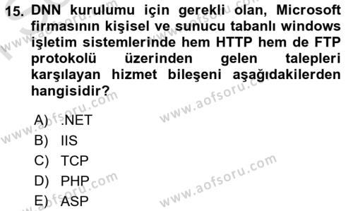 İçerik Yönetim Sistemleri Dersi 2023 - 2024 Yılı (Final) Dönem Sonu Sınavı 15. Soru