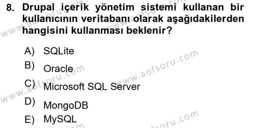 İçerik Yönetim Sistemleri Dersi 2023 - 2024 Yılı (Final) Dönem Sonu Sınavı 8. Soru