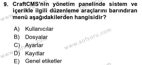 İçerik Yönetim Sistemleri Dersi 2023 - 2024 Yılı (Final) Dönem Sonu Sınavı 9. Soru