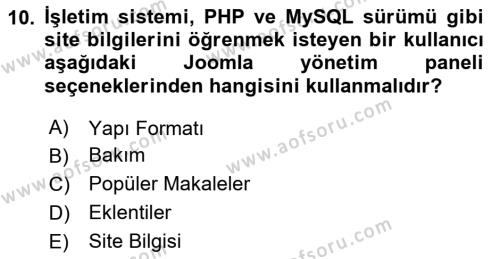 İçerik Yönetim Sistemleri Dersi 2023 - 2024 Yılı Yaz Okulu Sınavı 10. Soru