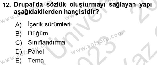 İçerik Yönetim Sistemleri Dersi 2023 - 2024 Yılı Yaz Okulu Sınavı 12. Soru