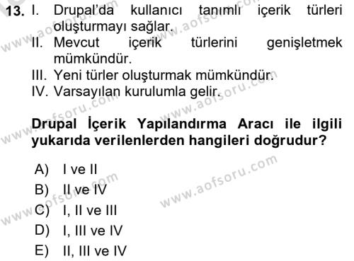 İçerik Yönetim Sistemleri Dersi 2023 - 2024 Yılı Yaz Okulu Sınavı 13. Soru