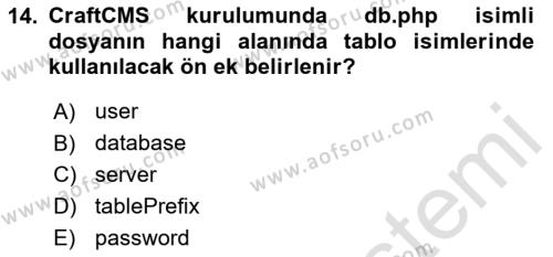 İçerik Yönetim Sistemleri Dersi 2023 - 2024 Yılı Yaz Okulu Sınavı 14. Soru