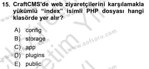İçerik Yönetim Sistemleri Dersi 2023 - 2024 Yılı Yaz Okulu Sınavı 15. Soru